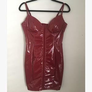 Wine red latex dress